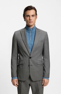 Extra-slim-fit suit jacket in virgin-wool dobby, Grey