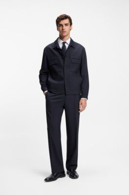 Giacca slim fit in twill antipiega, Blu scuro