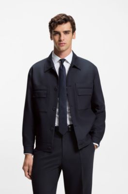 Slim-fit blazer with patch chest pockets, Dark Blue