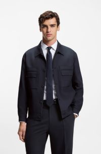 Slim-fit suit jacket in wrinkle-resistant twill, Dark Blue