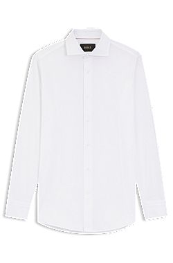 Camisa de ajuste slim em algodão fabricado em Itália