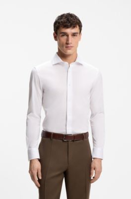 Camicia slim fit in cotone italiano, Bianco