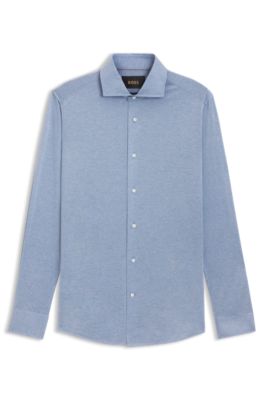 Slim-fit shirt in Italian-made cotton, Blue