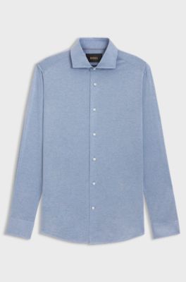 Slim-fit shirt in Italian-made cotton, Blue