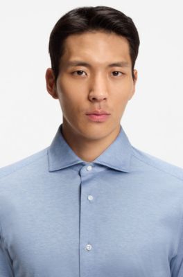 Slim-fit shirt in Italian-made cotton, Blue