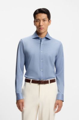 Slim-fit shirt in Italian-made cotton, Blue
