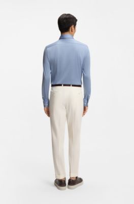 Slim-fit shirt in Italian-made cotton, Blue