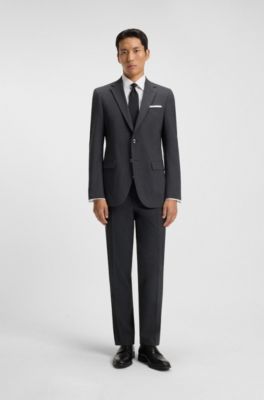 Pantalon de costume Regular Fit en laine m&eacute;lang&eacute;e, Gris sombre