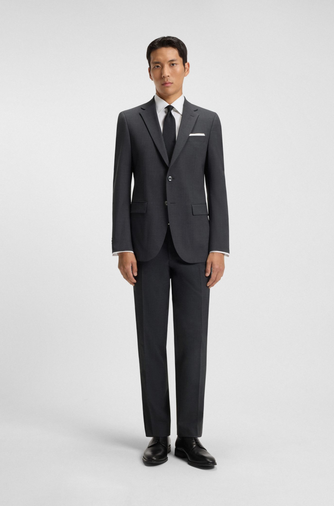 BOSS - レギュラーフィット スーツパンツ ウールブレンド - ダークグレー