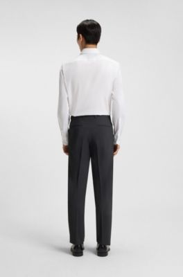 Pantalon de costume Regular Fit en laine m&eacute;lang&eacute;e, Gris sombre