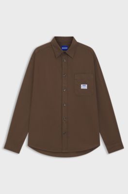 Oversized-fit overshirt in cotton canvas, Dark Brown