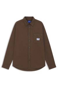 Oversized-fit overshirt in cotton canvas, Dark Brown