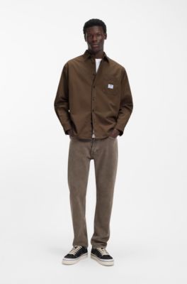 Oversized-fit overshirt in cotton canvas, Dark Brown