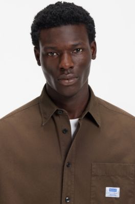 Oversized-fit overshirt in cotton canvas, Dark Brown