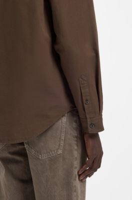 Oversized-fit overshirt in cotton canvas, Dark Brown