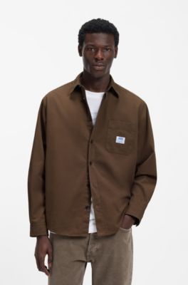 Oversized-fit overshirt in cotton canvas, Dark Brown