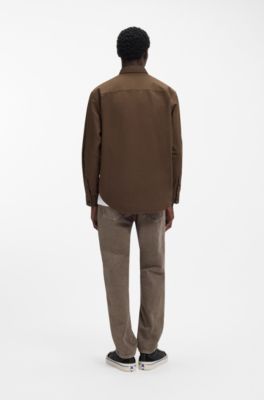 Oversized-fit overshirt in cotton canvas, Dark Brown