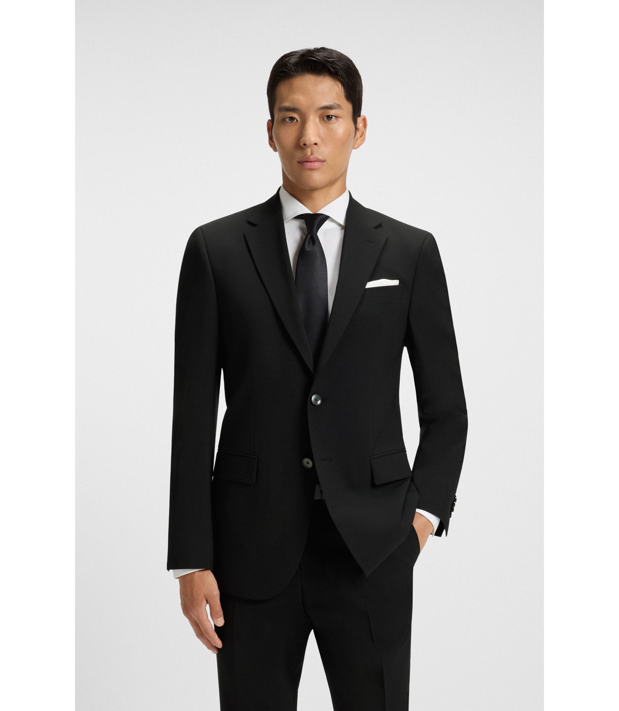 HUGO BOSS ブラックスーツ BOSS - Regular-fit suit jacket in a wool blend - Black