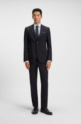 Giacca slim fit in misto lana, Blu scuro