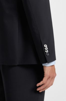 Slim-fit suit jacket in a wool blend, Dark Blue