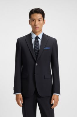 Slim-fit suit jacket in a wool blend, Dark Blue
