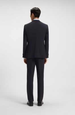 Giacca slim fit in misto lana, Blu scuro