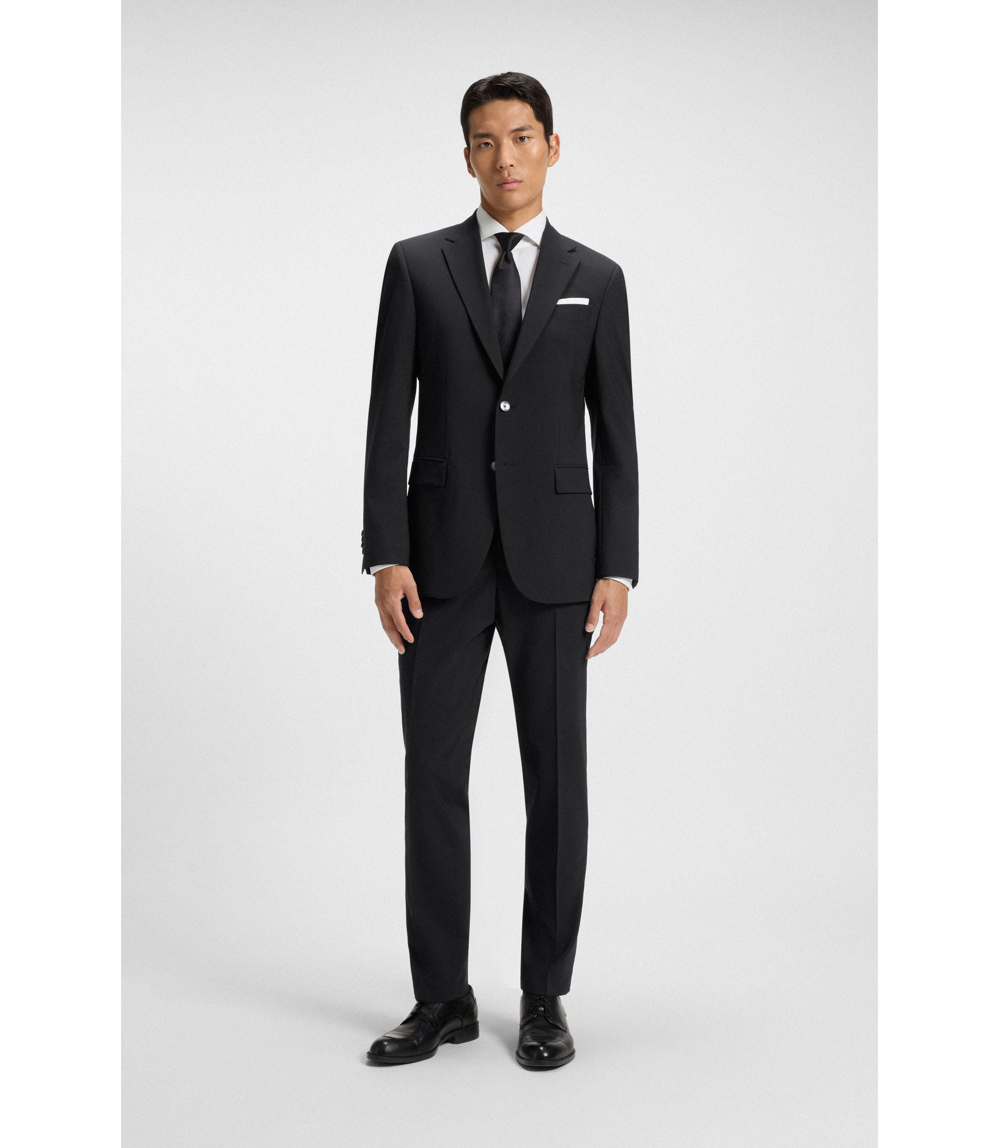 BOSS スリムフィットパンツ バージンウール　ブラック BOSS - スリムフィットパンツ バージンウールブレンド - ブラック