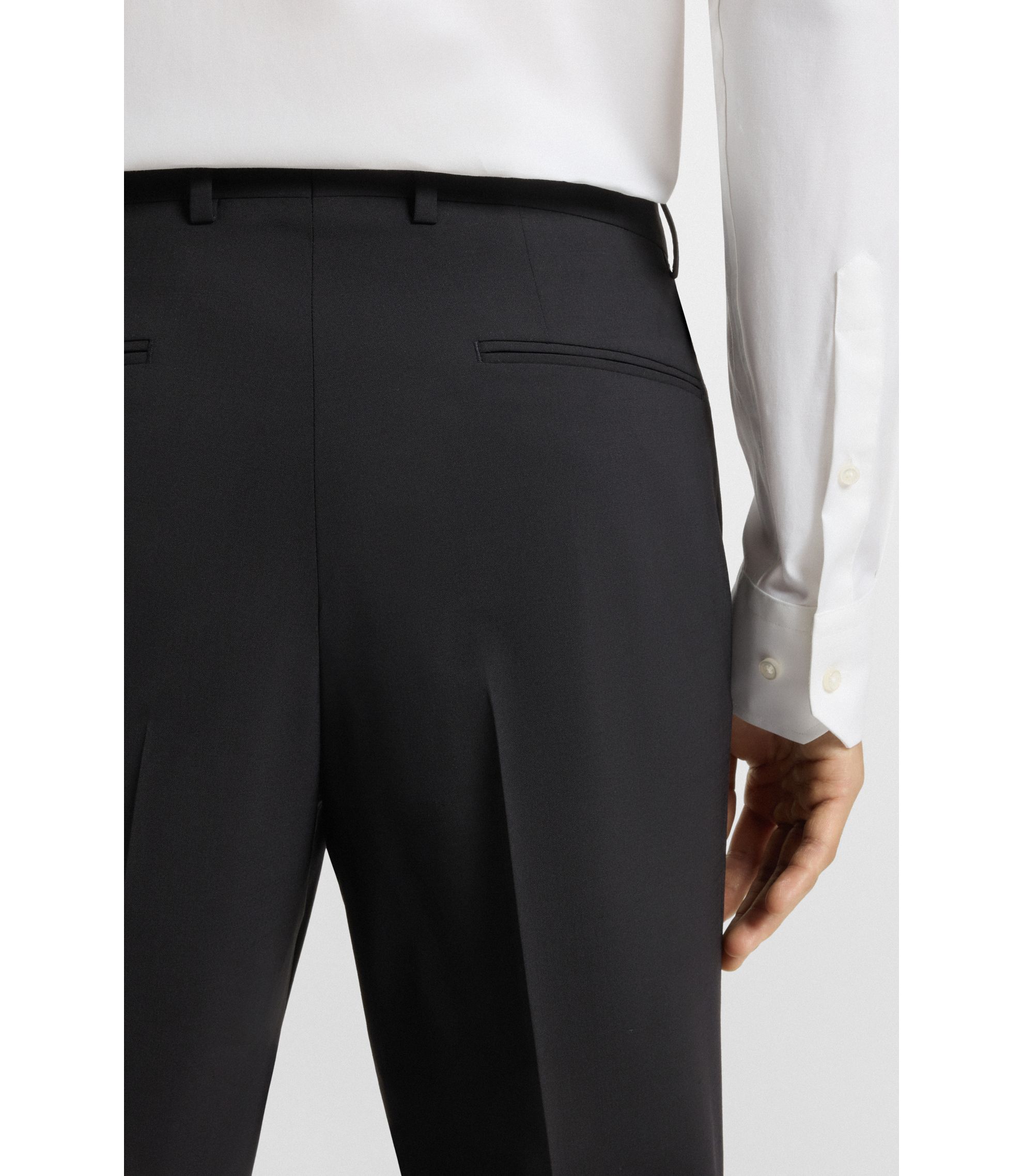 BOSS - スリムフィット スーツパンツ ウールブレンド - ブラック