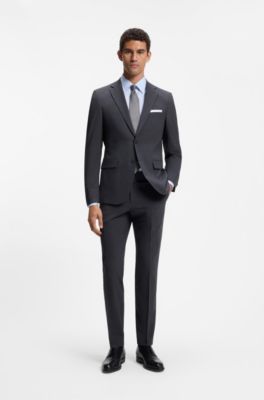 Slim-fit suit trousers in a wool blend, Dark Grey
