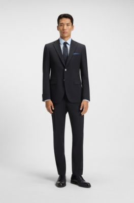 Slim-fit suit trousers in a wool blend, Dark Blue