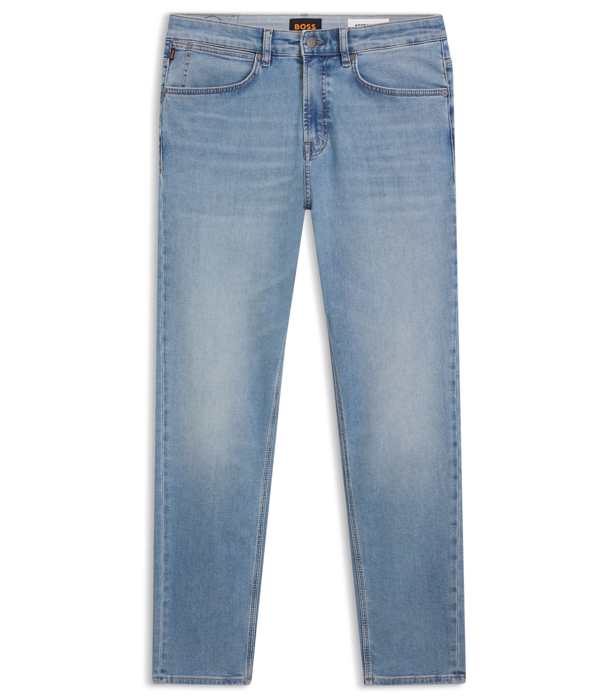 BOSS - Tapered-fit jeans in blue super-stretch denim - Light Blue