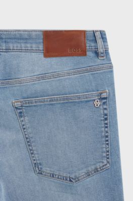 Jeans dal fit affusolato in denim super stretch blu, Celeste