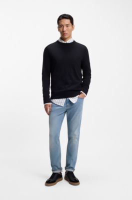 Jean Tapered en denim bleu tr&egrave;s stretch, bleu clair