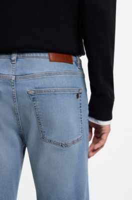 Jean Tapered en denim bleu tr&egrave;s stretch, bleu clair