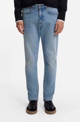 Jean Tapered en denim bleu tr&egrave;s stretch, bleu clair