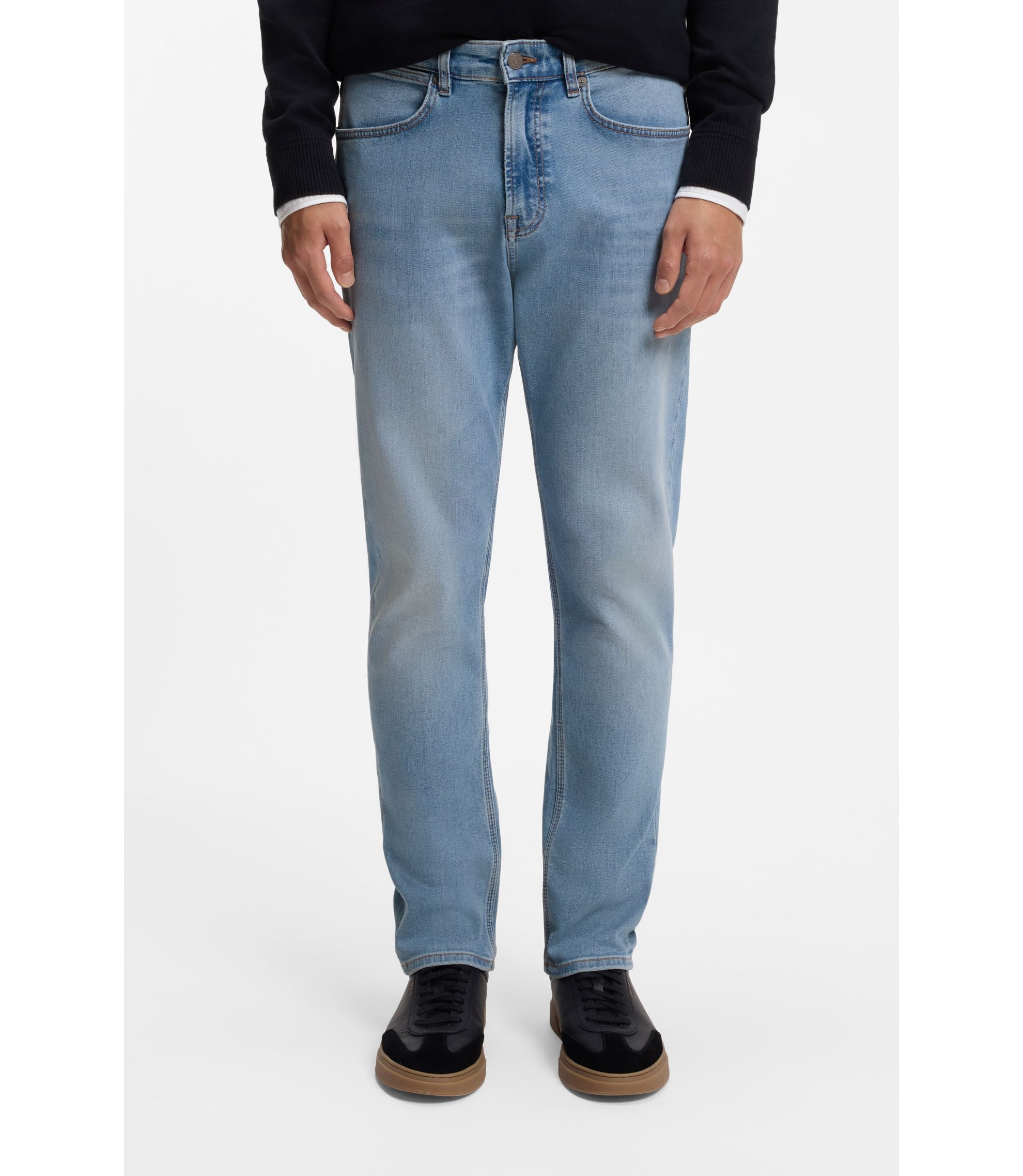 Tapered-Fit Jeans aus blauem Super-Stretch-Denim