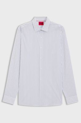 Modern-fit shirt in striped cotton, White stripes