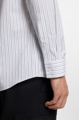Modern-fit shirt in striped cotton, White stripes