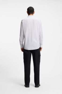Modern-fit shirt in striped cotton, White stripes