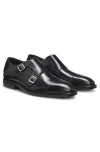 Leather monk shoes with double strap, Black