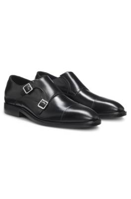 Leather monk shoes with double strap 1