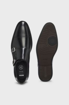 Scarpe monk in pelle con cinturino doppio, Nero