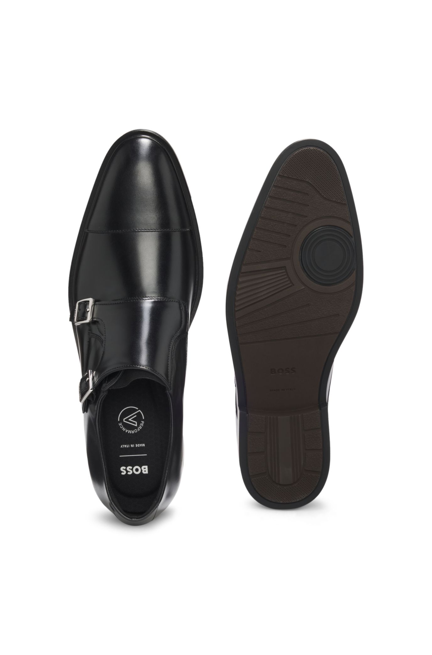 未使用級✨HUGO BOSS ダブルモンクストラップシューズ　7 1/2 BOSS - レザー モンクシューズ ダブルストラップ - ブラック