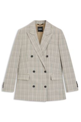 Regular-fit blazer in checked stretch wool, Beige Patterned