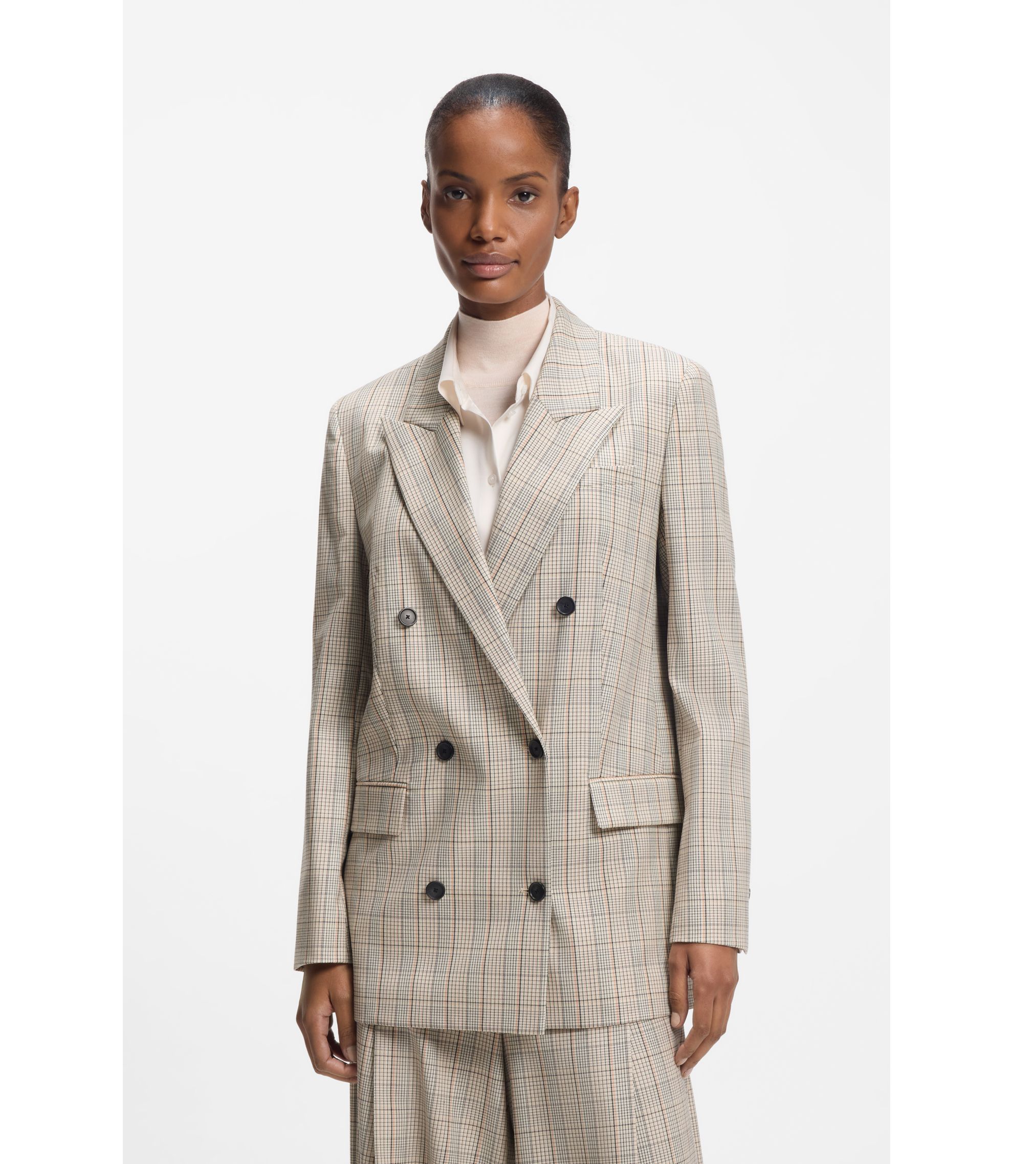 Karierter Regular-Fit Blazer aus elastischem Woll-Mix