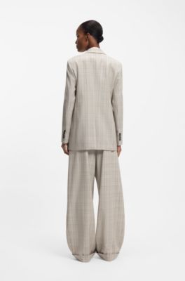 Regular-fit blazer in checked stretch wool, Beige Patterned