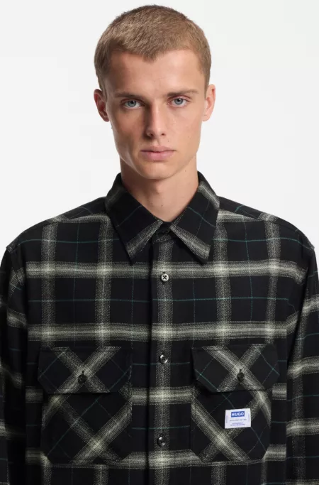 Oversized-fit overshirt in checked cotton twill