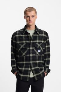 Oversized-fit overshirt in checked cotton twill, Black Patterned