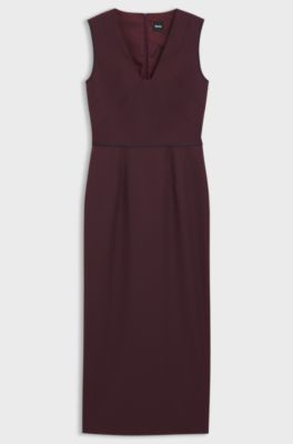 Robe en laine vierge avec taille passepoil&eacute;e, Bordeaux