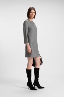 Robe en flanelle &agrave; poches passepoil&eacute;es, Gris